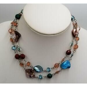 Long 34” Dyed MOP Open Round Plastic Rhinestones & Lucite Beads Necklace W26